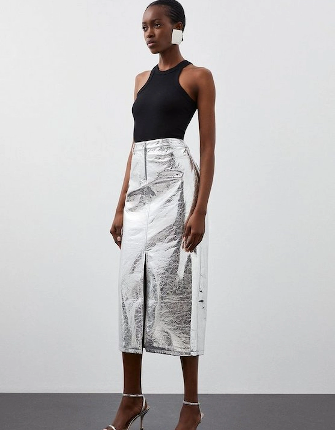 Metallic Faux Leather Midi Skirt, 2 of 1