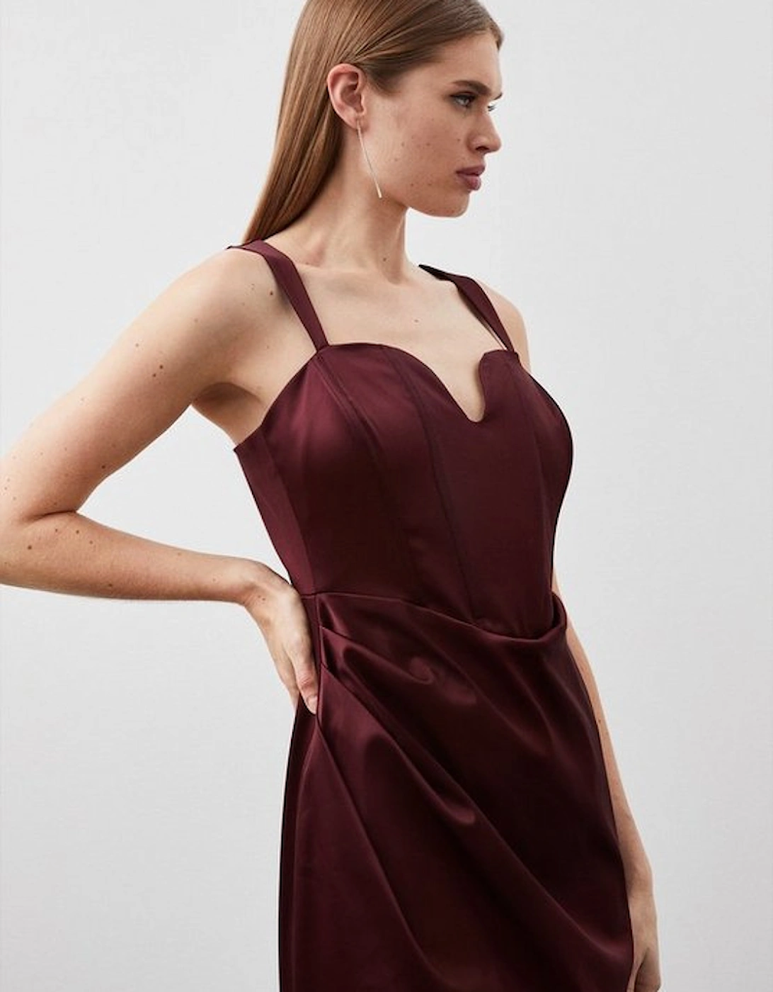 Tailored Italian Satin Corset Detail Sleeveless Maxi Dress