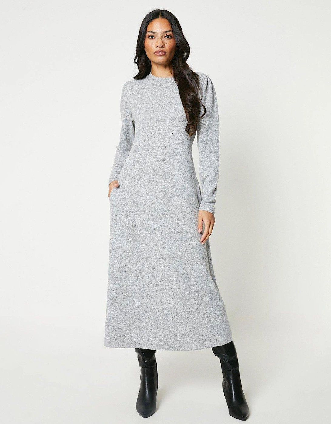 High Neck Fit And Flare Midi Dress - Grey Marl, 5 of 4