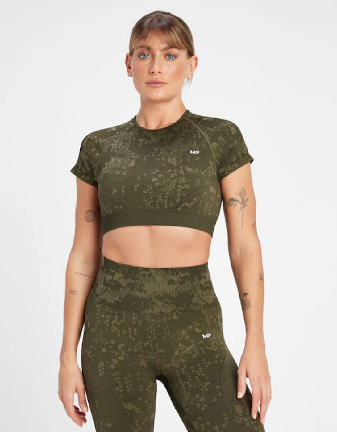 Women's Adapt Seamless Printed Crop Top - Olive Green, 3 of 2
