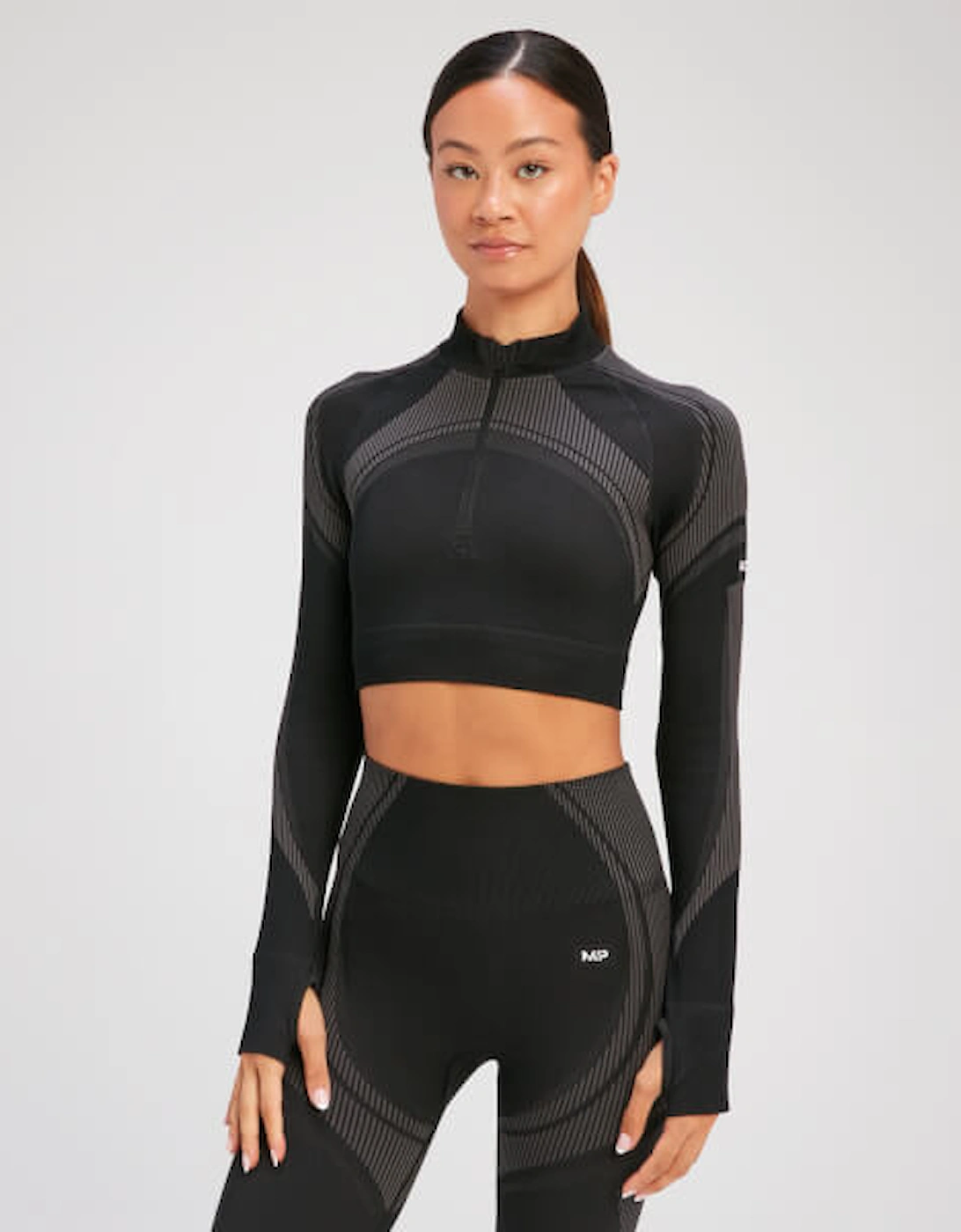 Women's Tempo Ultra Seamless Long Sleeve Crop 1/4 Zip - Black, 2 of 1