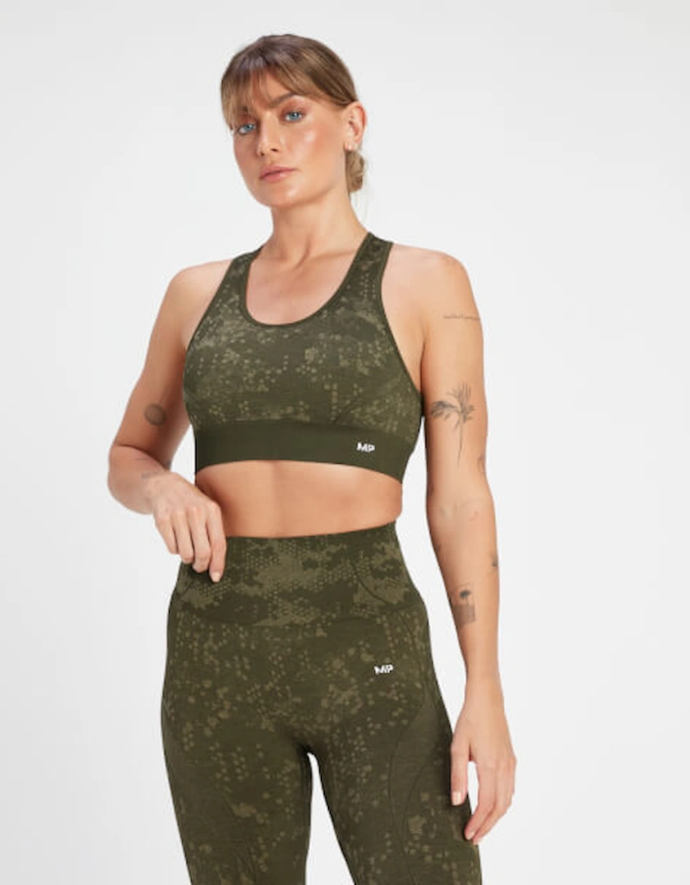 Women's Adapt Seamless Printed Sports Bra - Olive Green