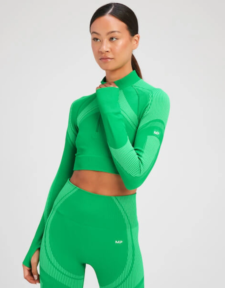 Women's Tempo Ultra Seamless Long Sleeve Crop 1/4 Zip - Bright Green