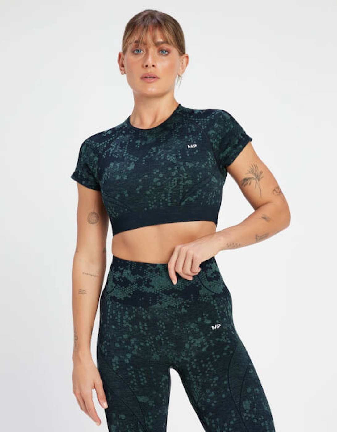 Women's Adapt Seamless Printed Crop Top - Olive Green