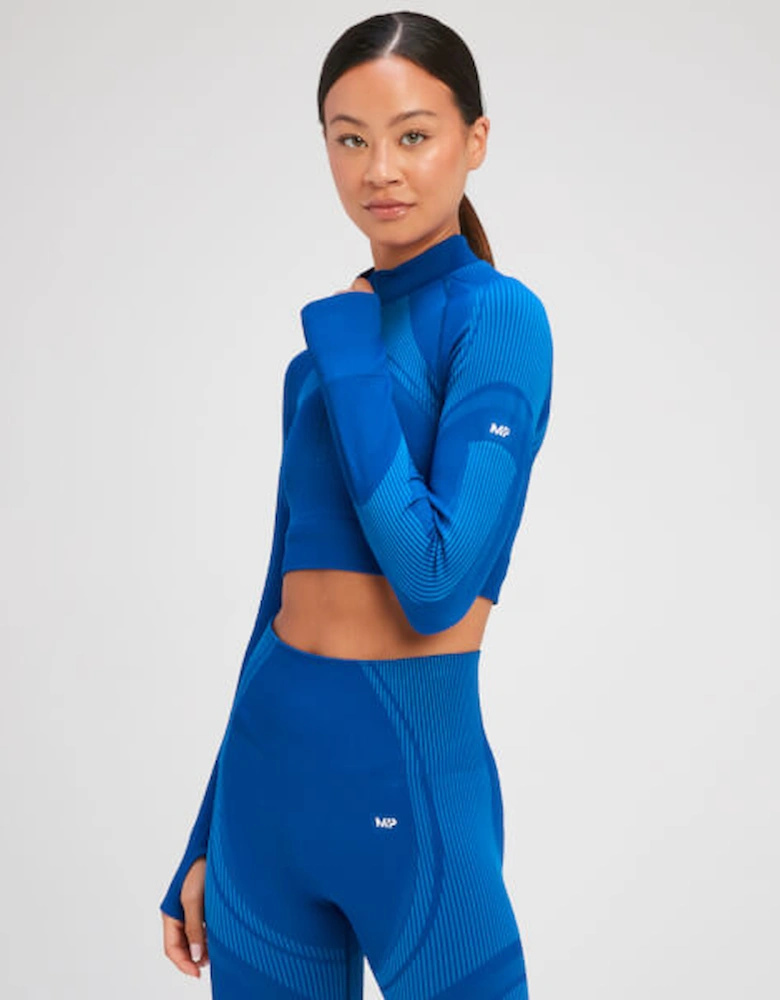 Women's Tempo Ultra Seamless Long Sleeve Crop 1/4 Zip - Surf Blue