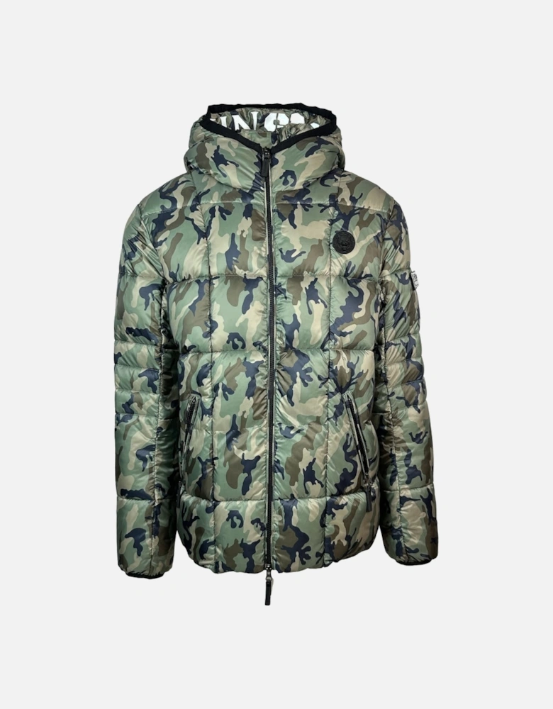 Plein Sport Small Circle Logo Quilted Camo Green Jacket