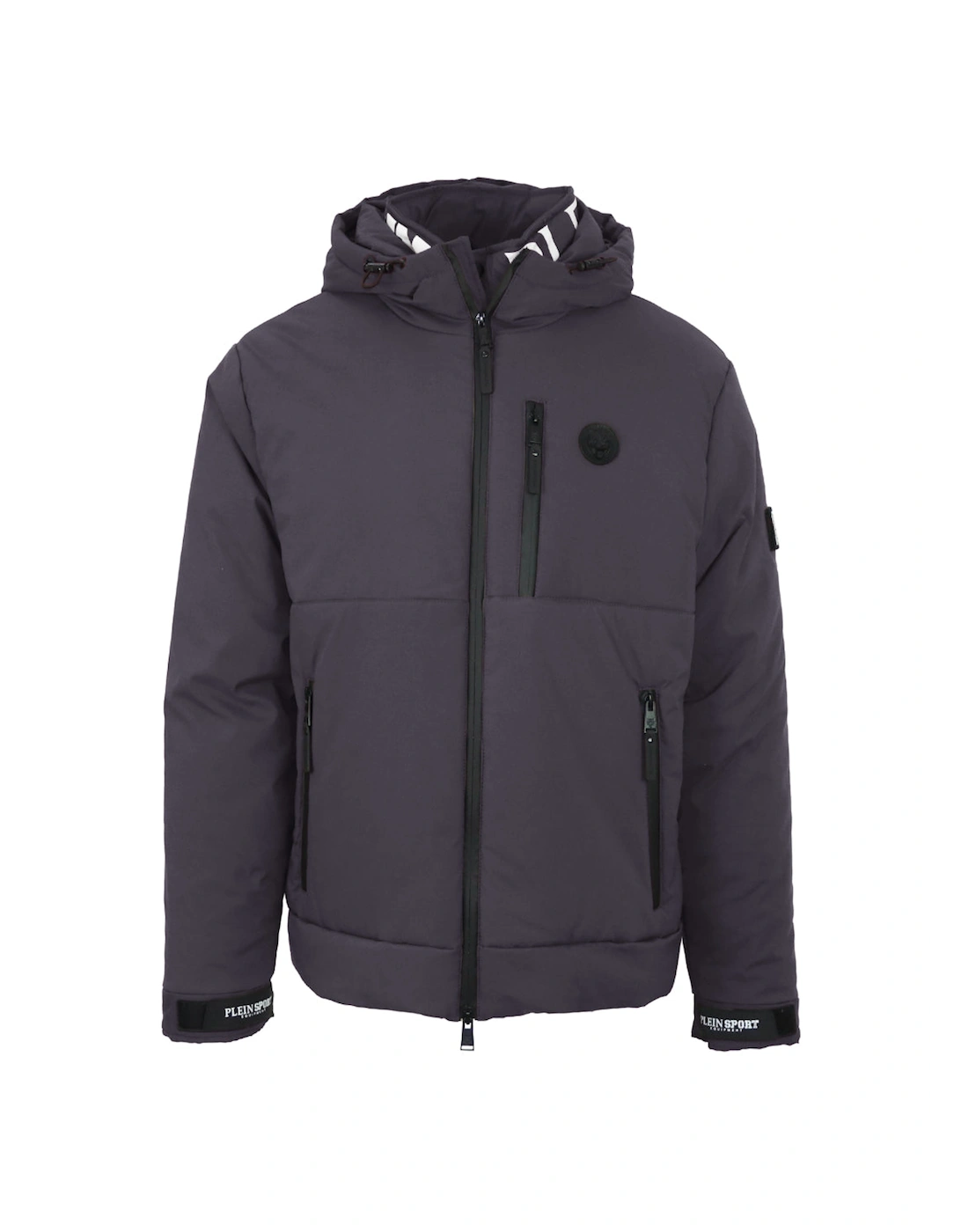 Men's Plein Sport Padded Large Branded Logo Grey Jacket - Black - Size: 46/Regular