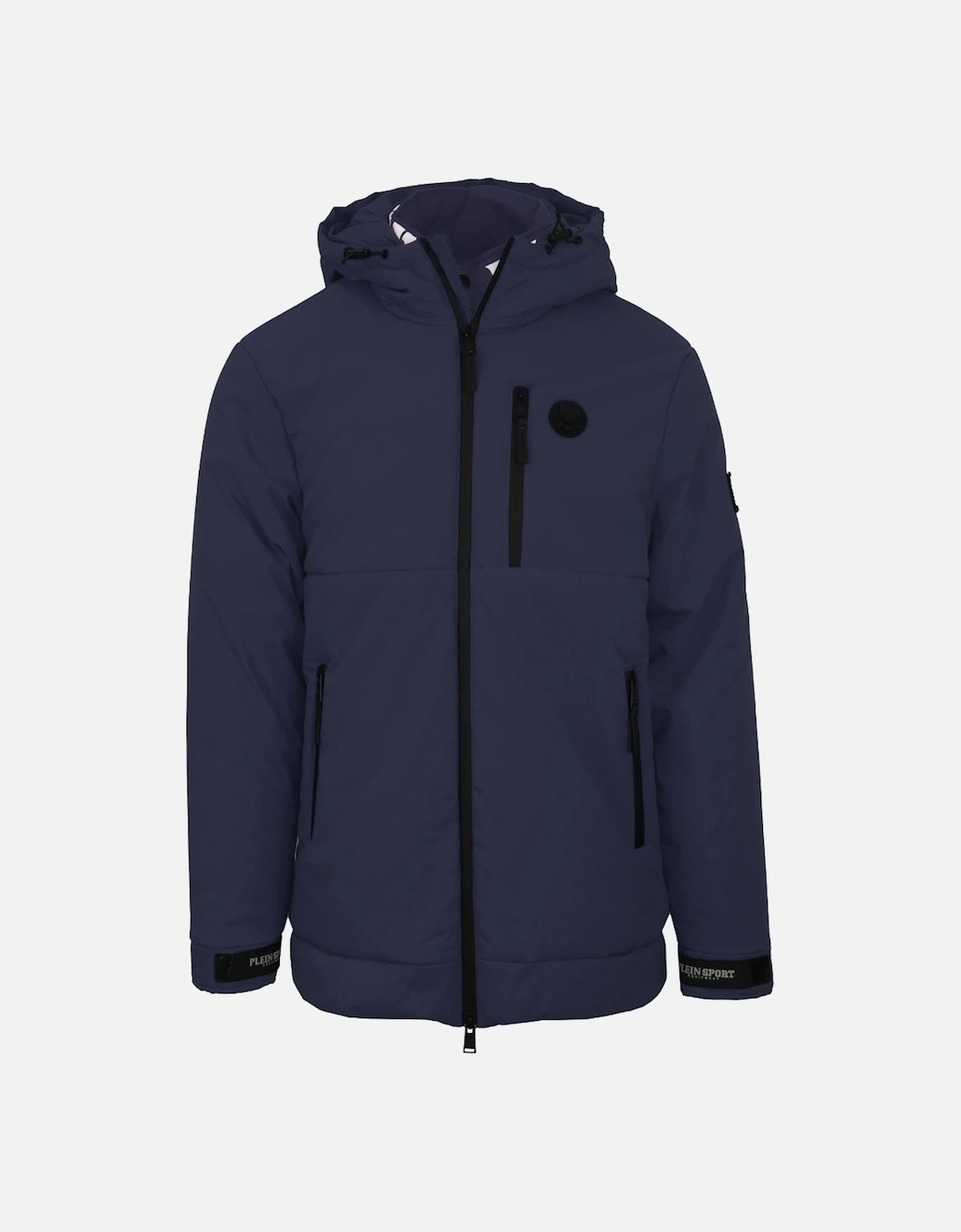 Plein Sport Padded Small Circular Logo Branded Navy Blue Jacket, 3 of 2