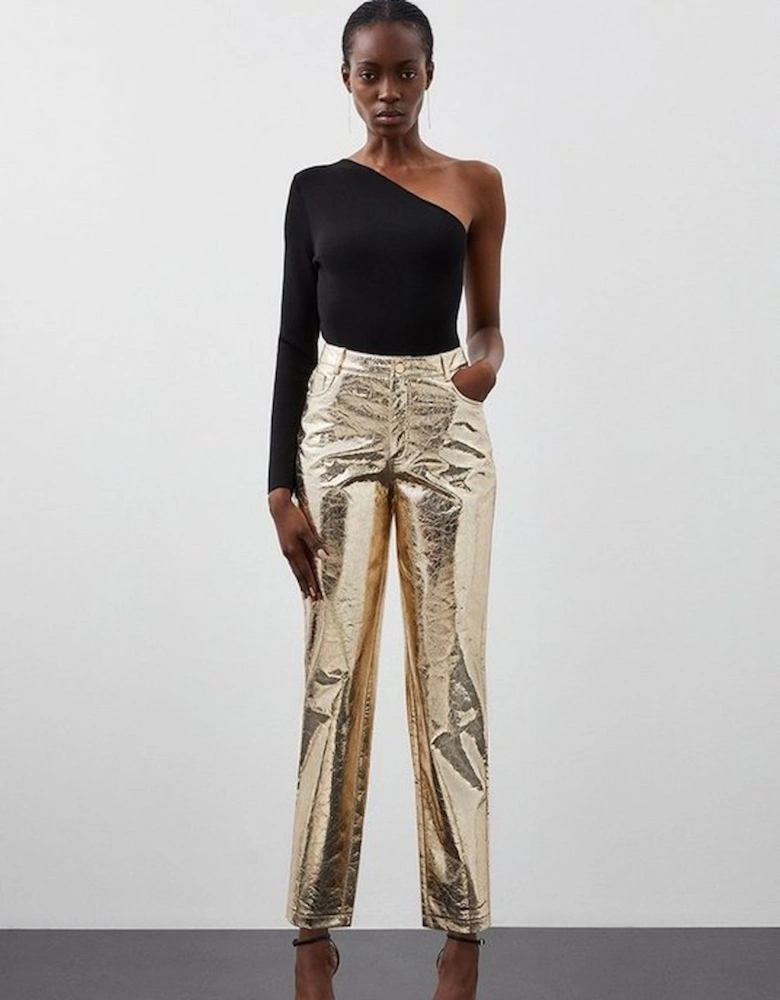 Tall Metallic Faux Leather Straight Trousers