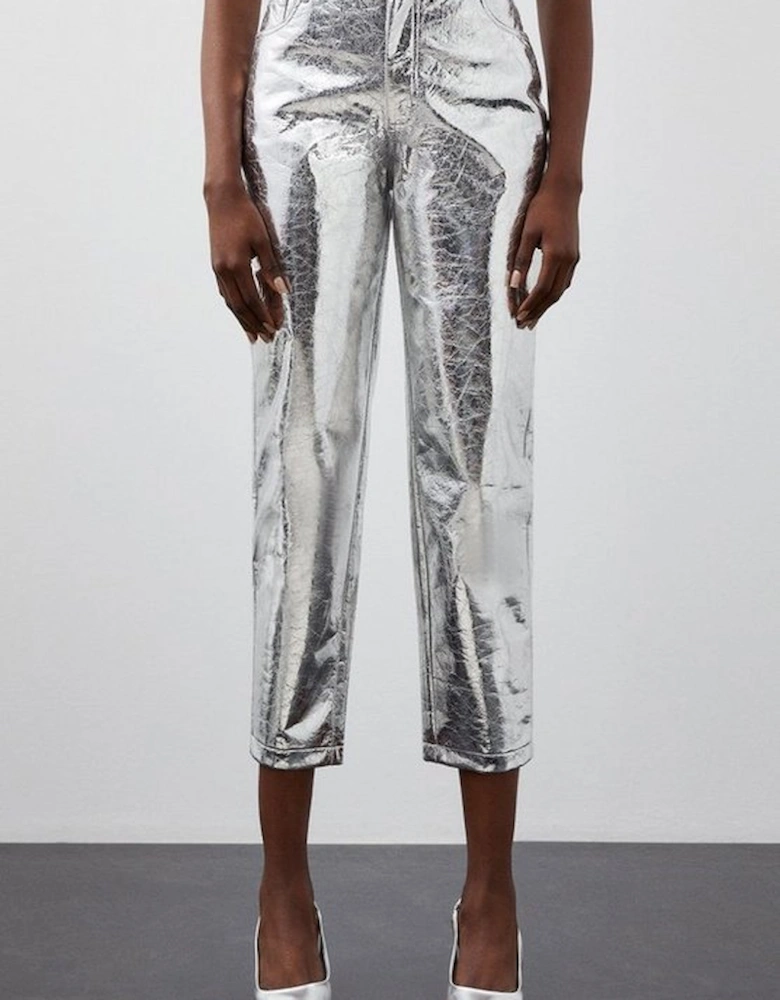 Petite Metallic Faux Leather Straight Trousers