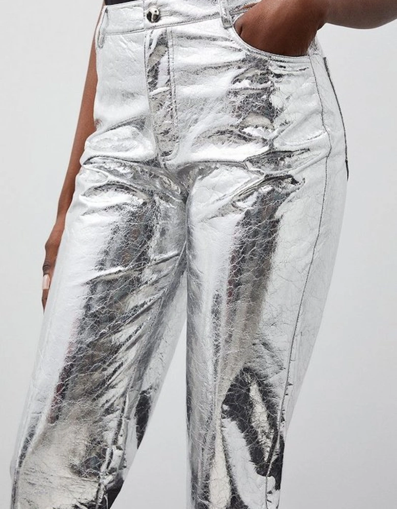 Petite Metallic Faux Leather Straight Trousers