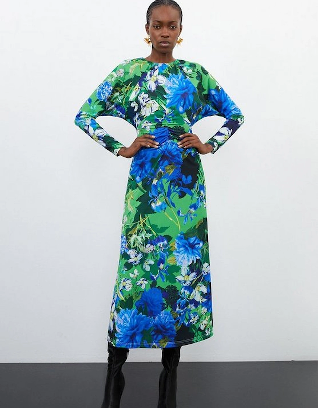 Floral Jungle Jersey Crepe Batwing Sleeve Maxi Dress, 6 of 5