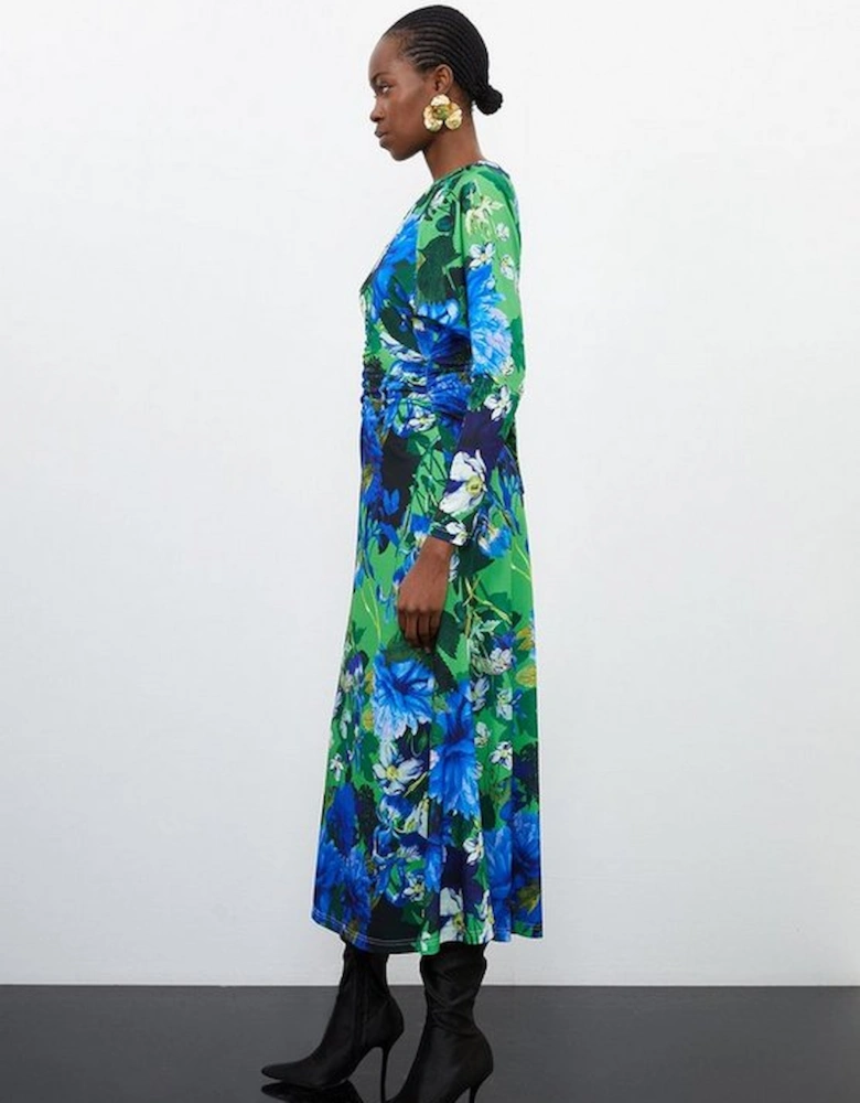 Floral Jungle Jersey Crepe Batwing Sleeve Maxi Dress