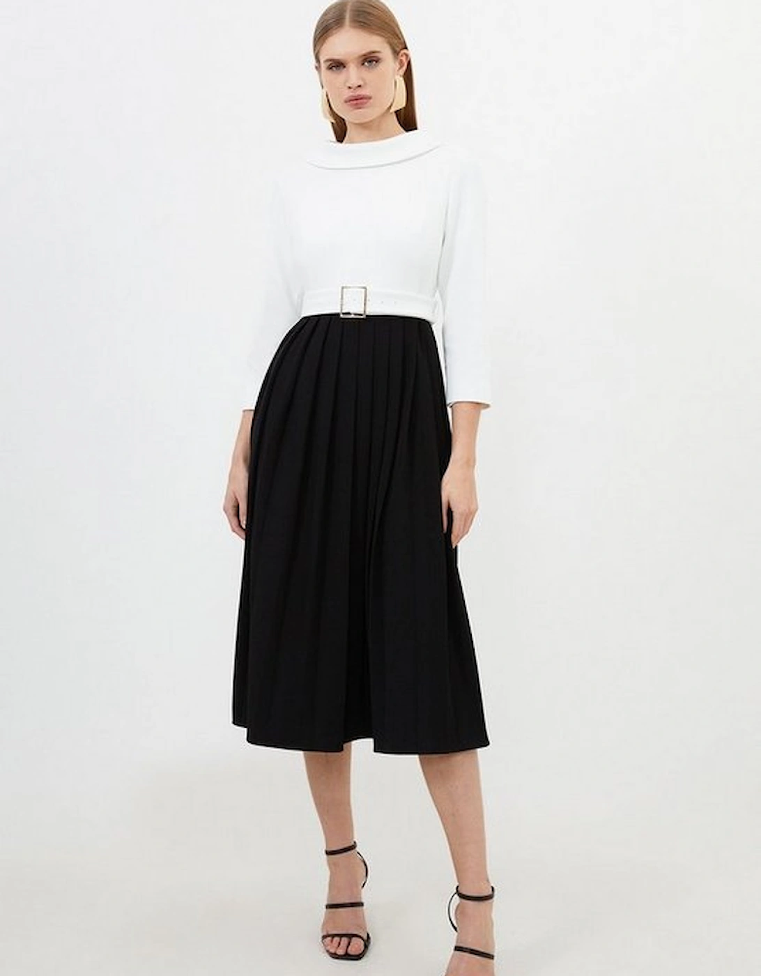 Petite Tailored Structured Crepe Pleated Midi Dress, 4 of 3