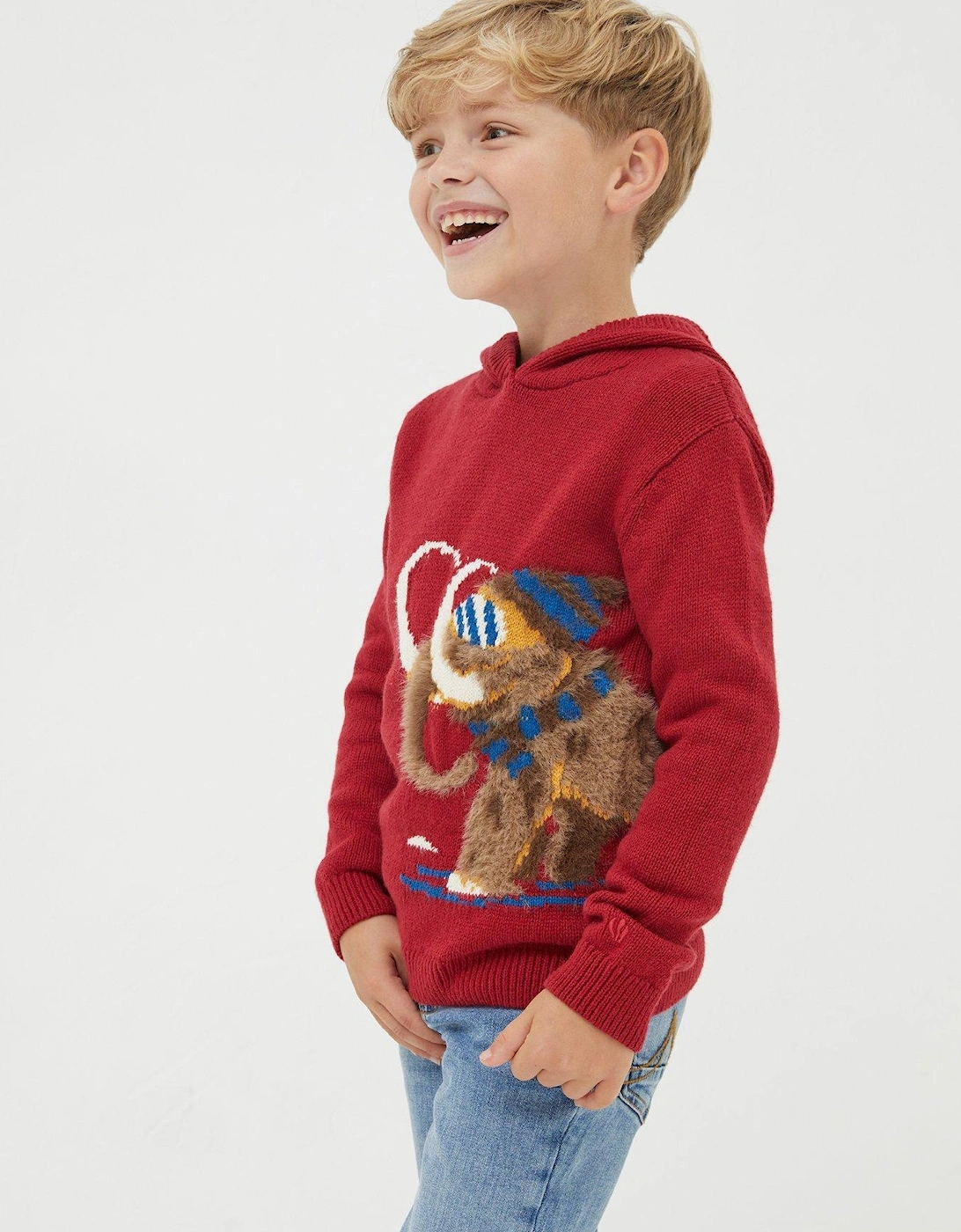 Boys Wilfred Mammoth Hooded Knitted Jumper - Red
