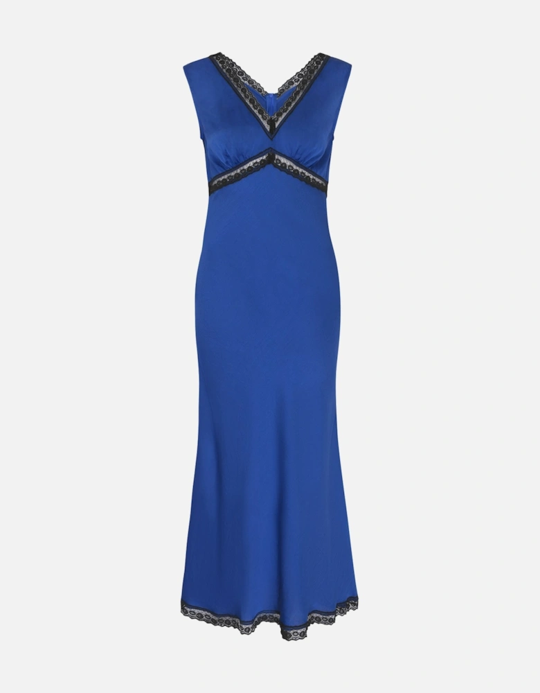 Saskia Lace V Neck Dress in Blue