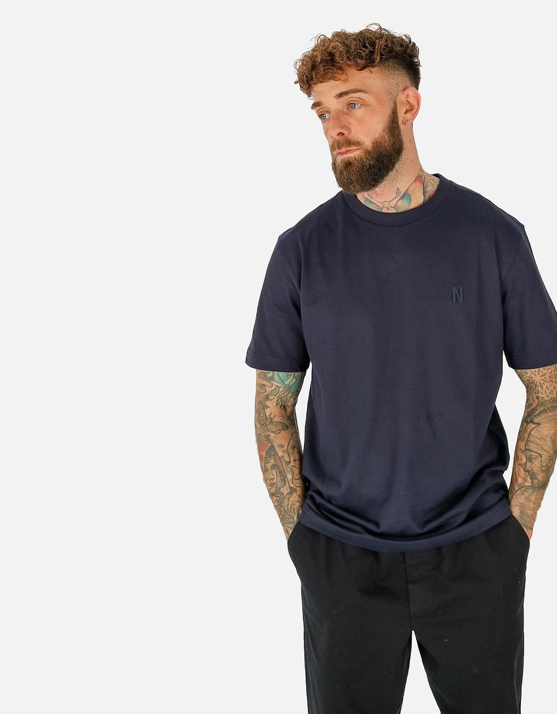 Johannes Embroidered N Navy Tee