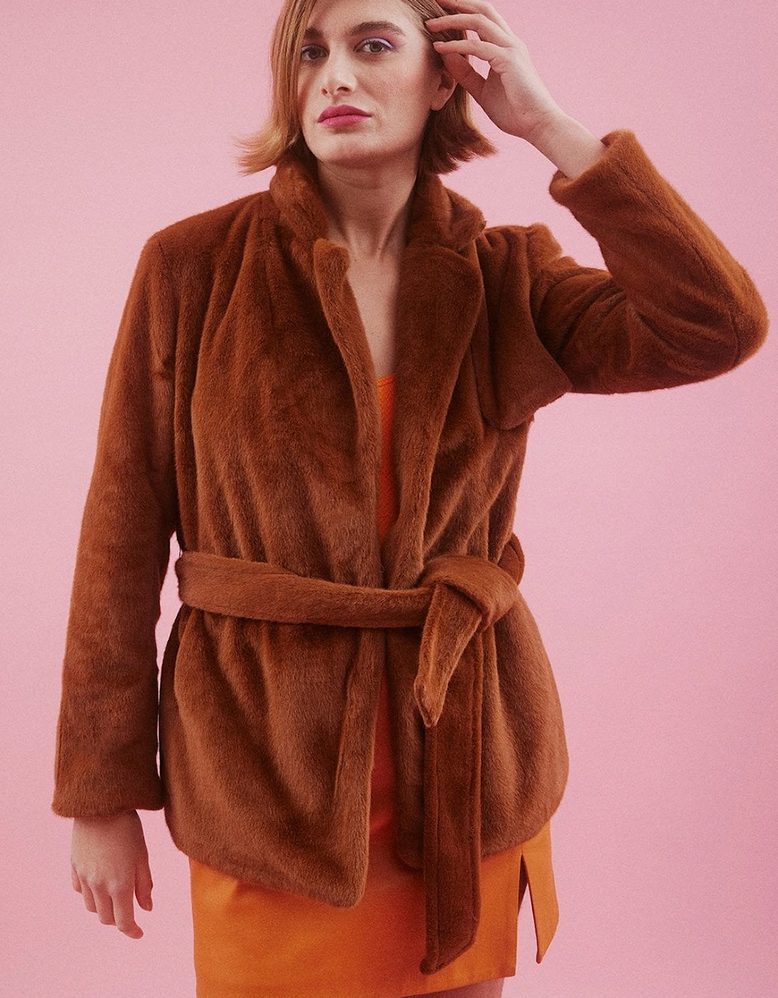 Chocolate Faux Fur Trench Jacket