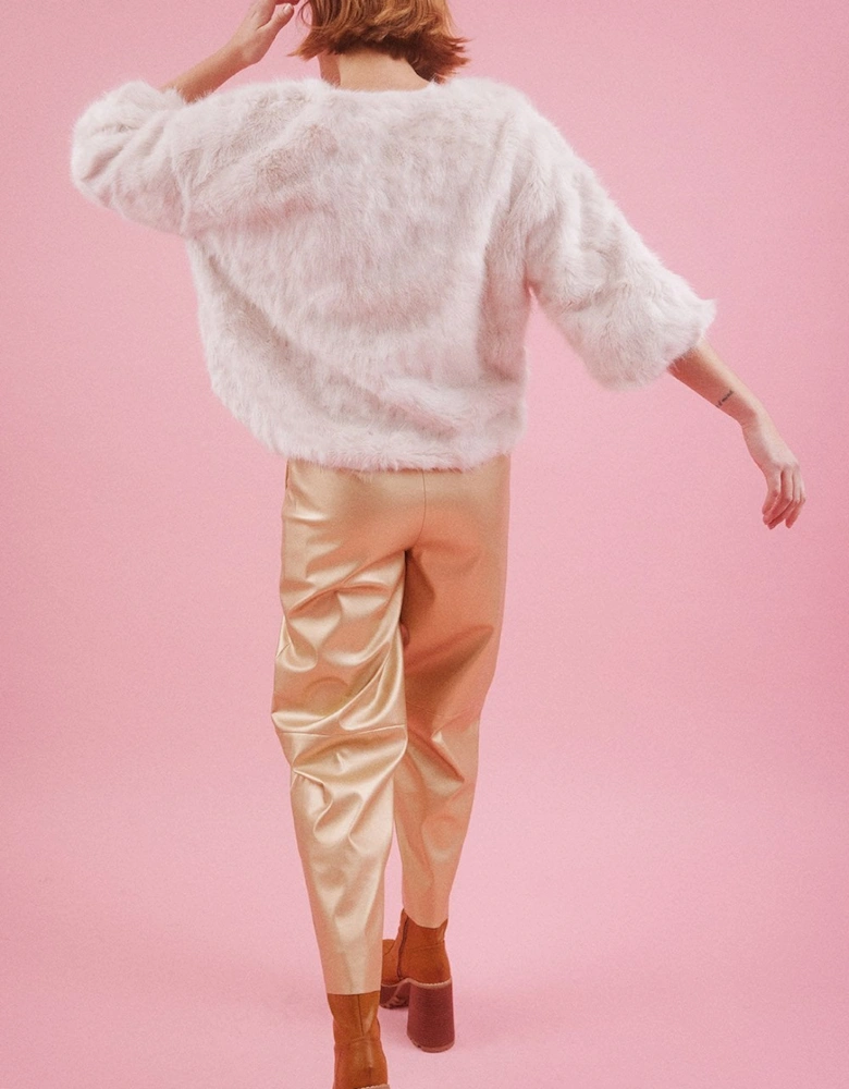 Cream Faux Fur Cropped Sleeve Jumper