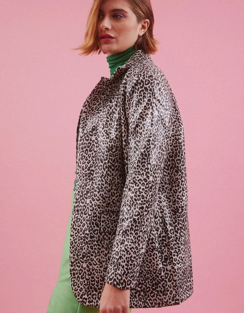 Mono Leopard Faux Suede Animal Print Blazer Jacket