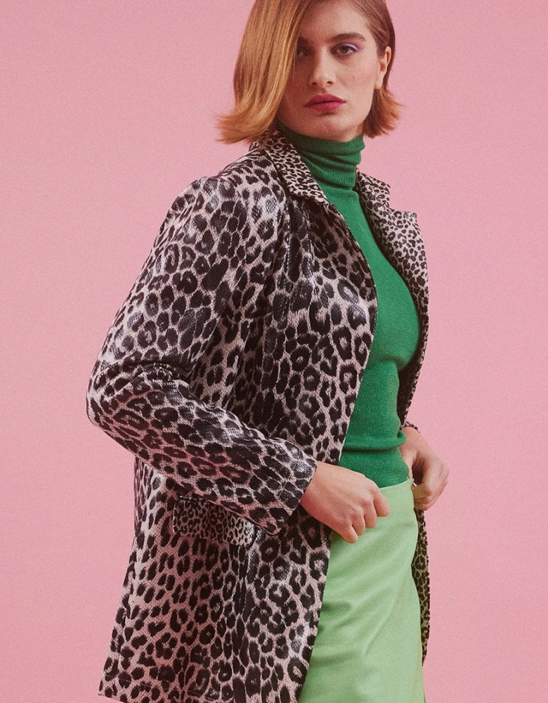Mono Leopard Faux Suede Animal Print Blazer Jacket