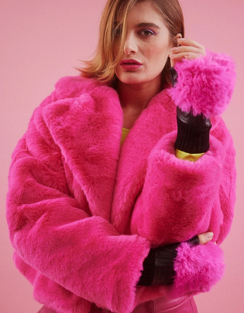 Pink Faux Fur Cropped Coat