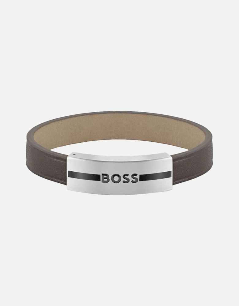 BOSS Luke Stainless Steel Brown Leather Bracelet