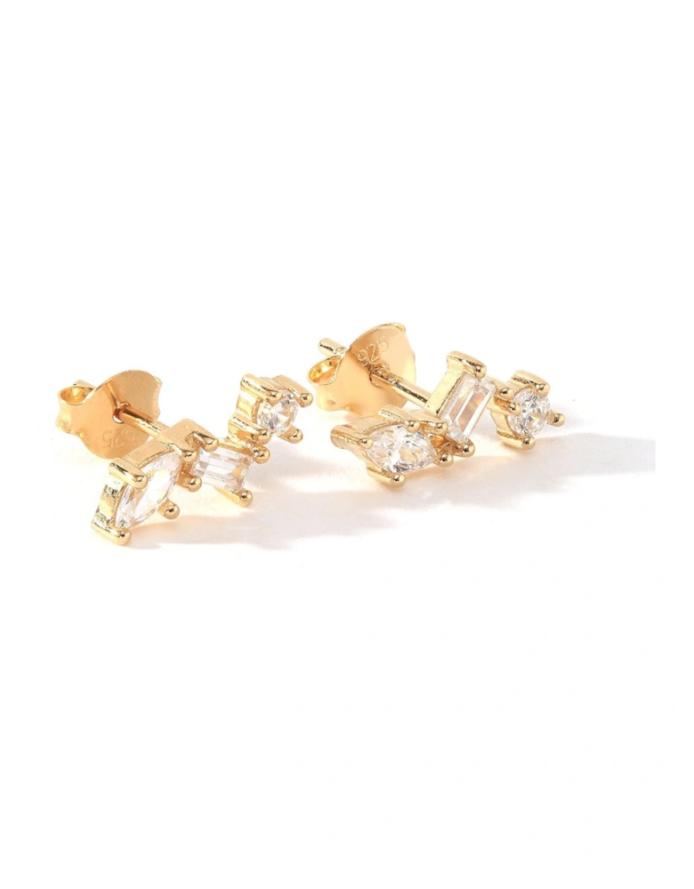 18ct Gold Plated Sterling Silver Mixed Cut Cubic Zirconia Stud Earrings