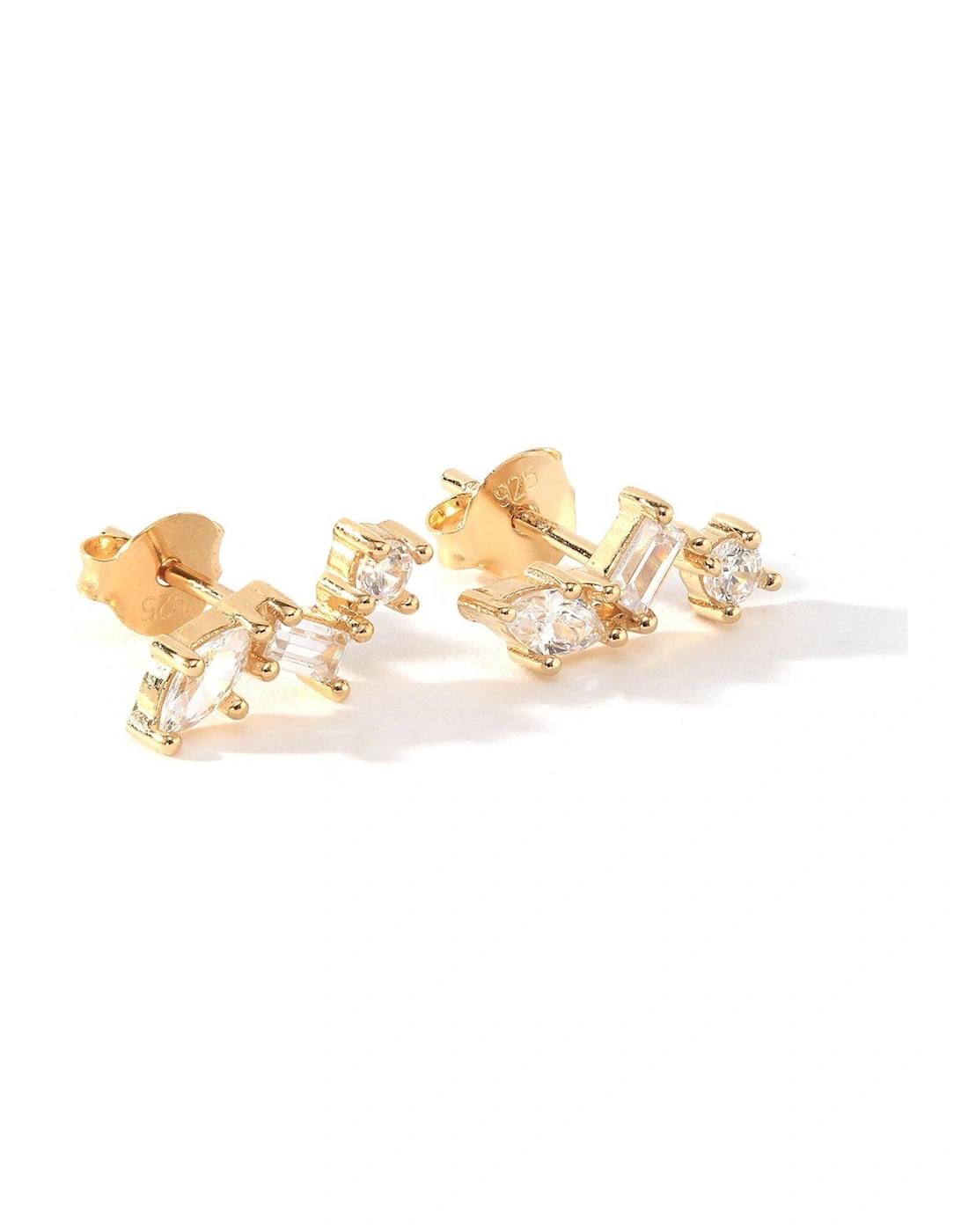 18ct Gold Plated Sterling Silver Mixed Cut Cubic Zirconia Stud Earrings, 2 of 1