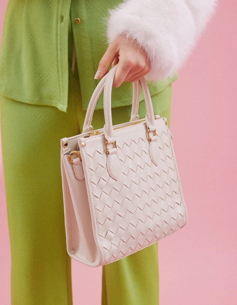 Cream Classic Woven Leather Basket Bag