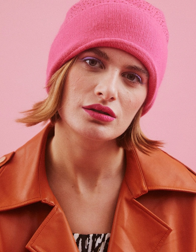 Pink Cashmere Hat with Diamante Details
