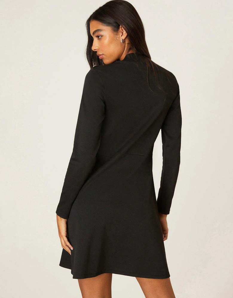 Ponte Button Shoulder Mini Dress - Black