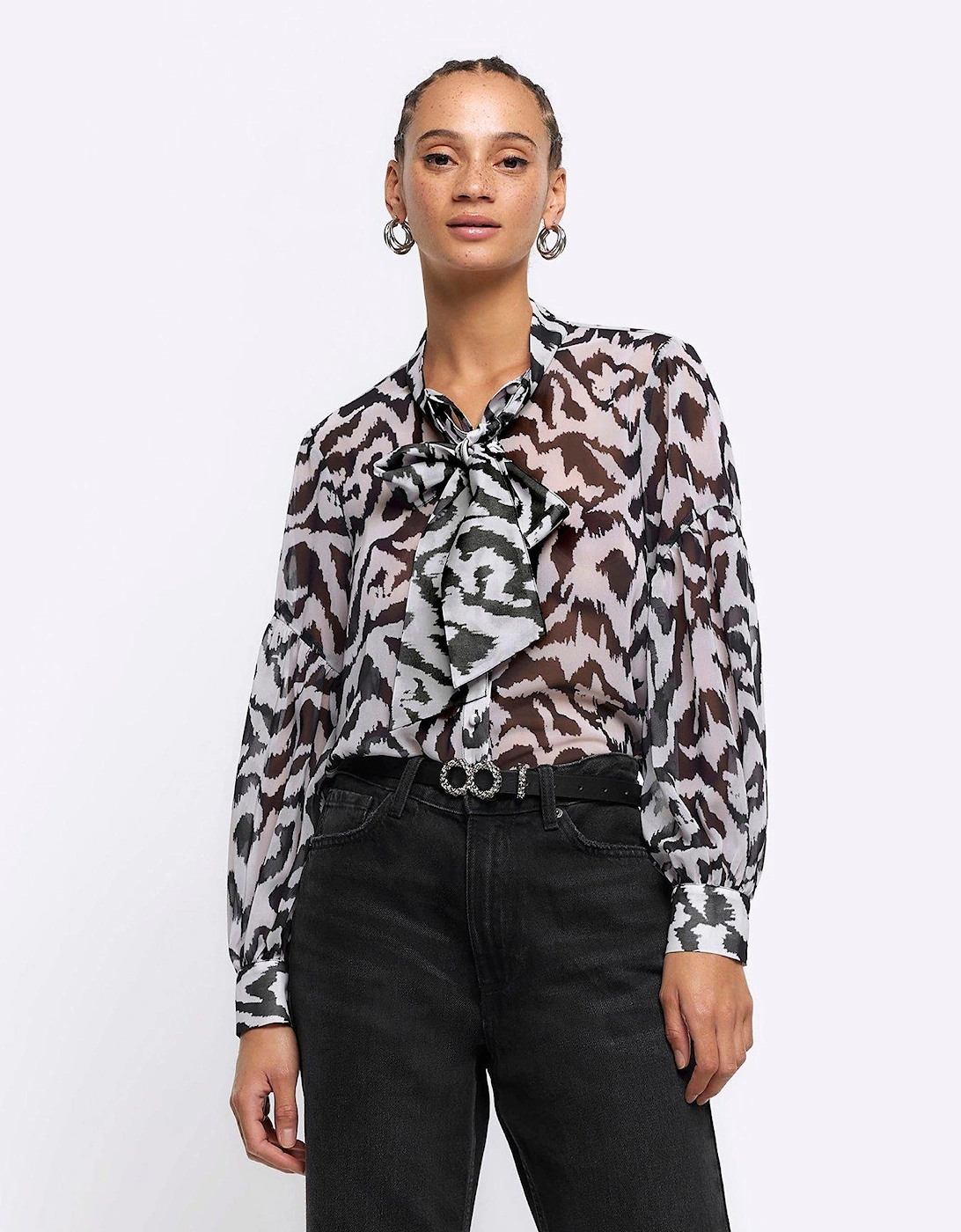 Abstract Pussybow Shirt - Black, 5 of 4