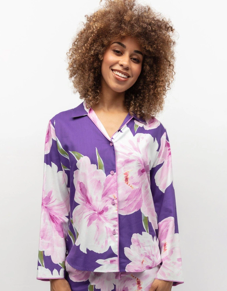 Purple Floral Print Pyjama Top
