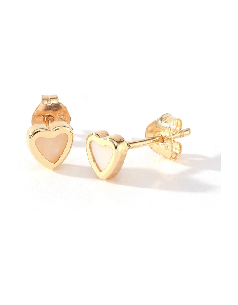 Kids 9ct Yellow Gold Mother of Pearl 5mm Heart Stud Earrings