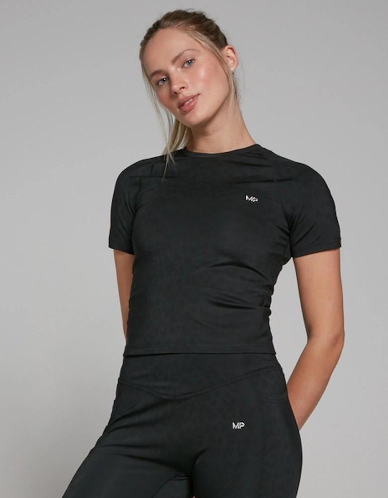 Women's Tempo Animal Print Short Sleeve Top - Black