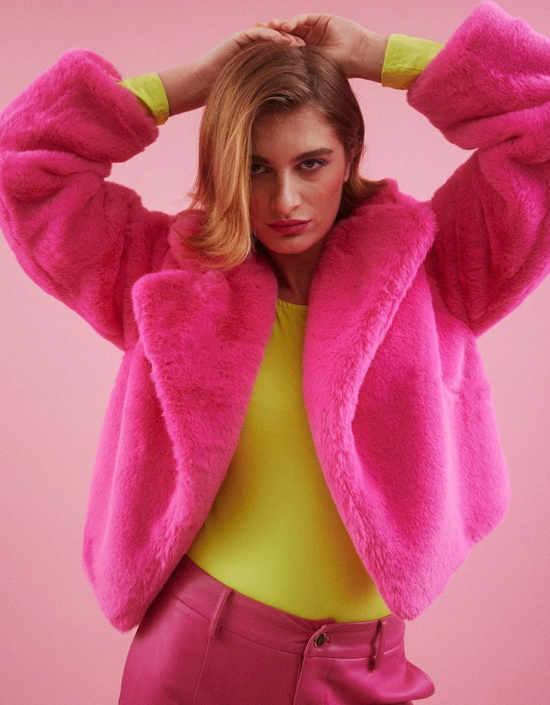 Pink Faux Fur Cropped Coat