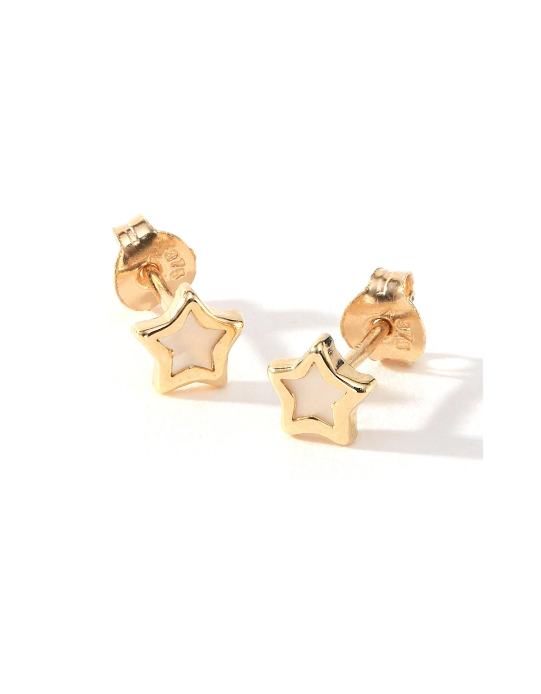 Kids 9ct Yellow Gold Mother of Pearl 4.5mm Star Stud Earrings, 2 of 1
