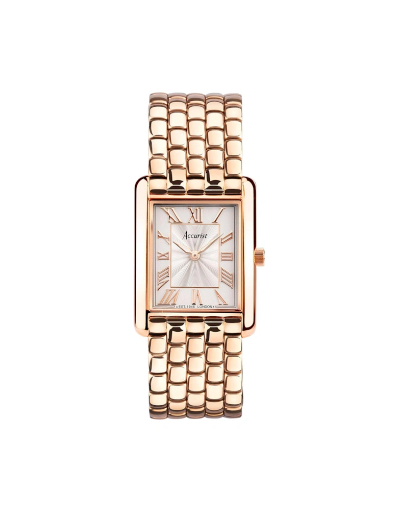 Women's Rectangle Rose Gold Stainless Steel Bracelet 26mm Analogue Watch