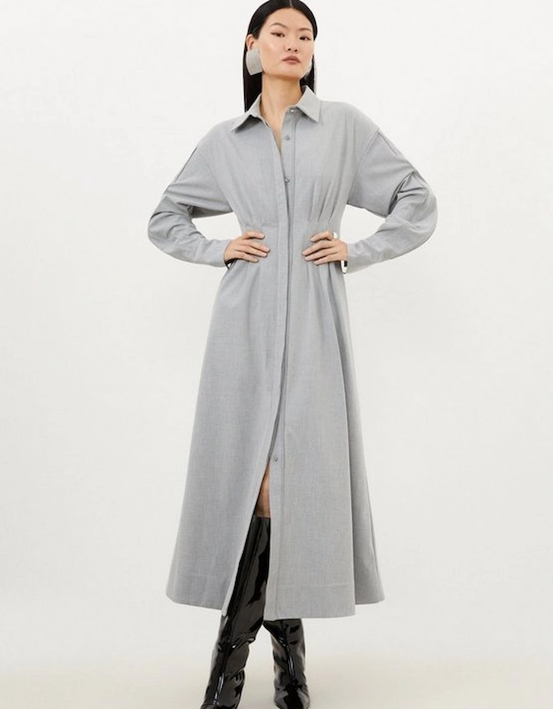 Petite Grey Marl Wool Mix Shirt Midi Dress, 5 of 4