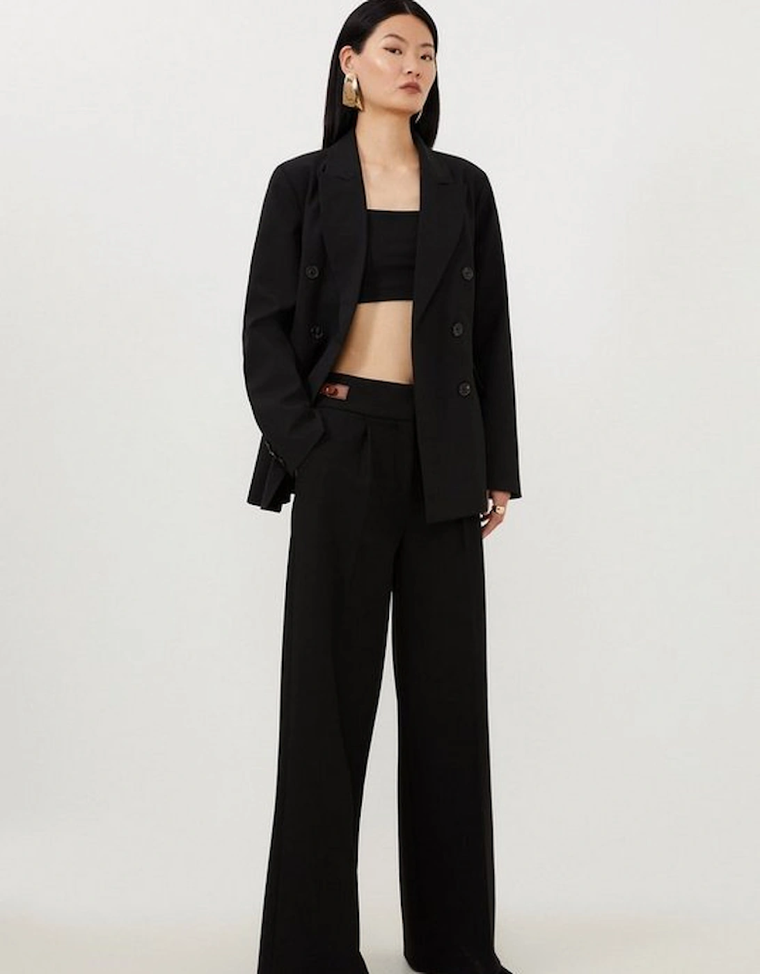 Tailored Compact Stretch Tab Detail Wide Leg Trousers, 5 of 4