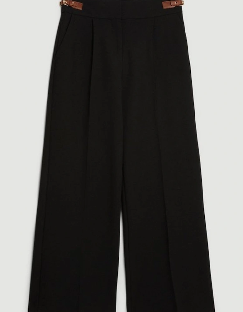 Tailored Compact Stretch Tab Detail Wide Leg Trousers
