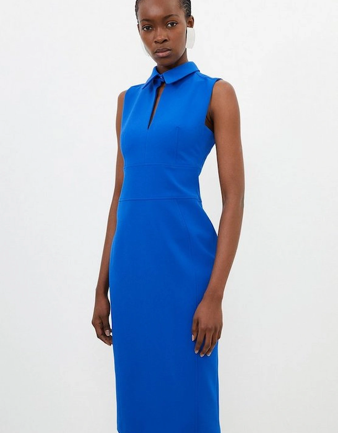 Stretch Crepe Cut Out Detail Collared Tailored Midi Dress, 5 of 4