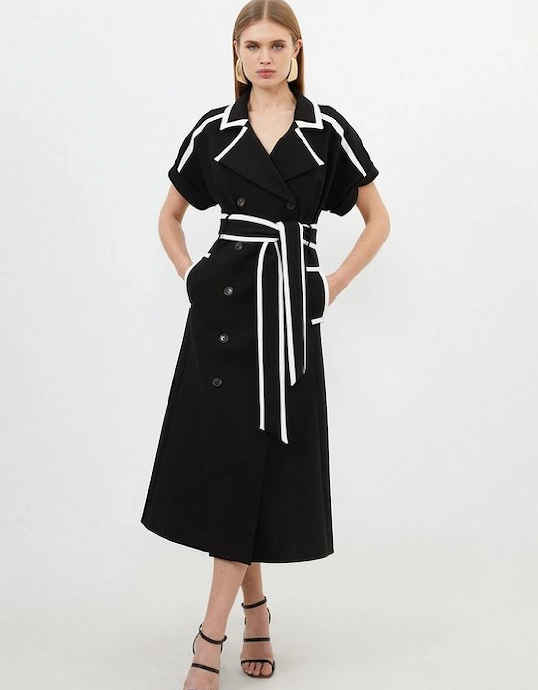 Compact Stretch Tipping Detailed Tailored Midi Dress, 5 of 4