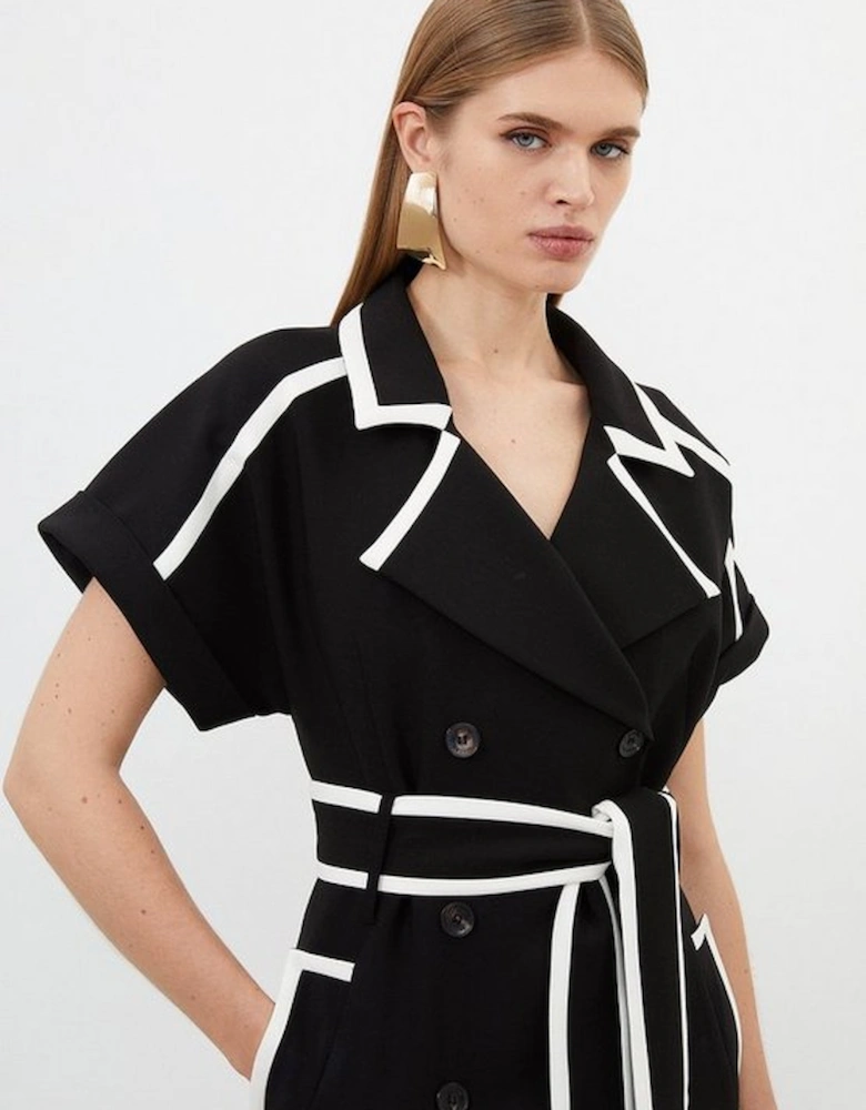 Compact Stretch Tipping Detailed Tailored Midi Dress