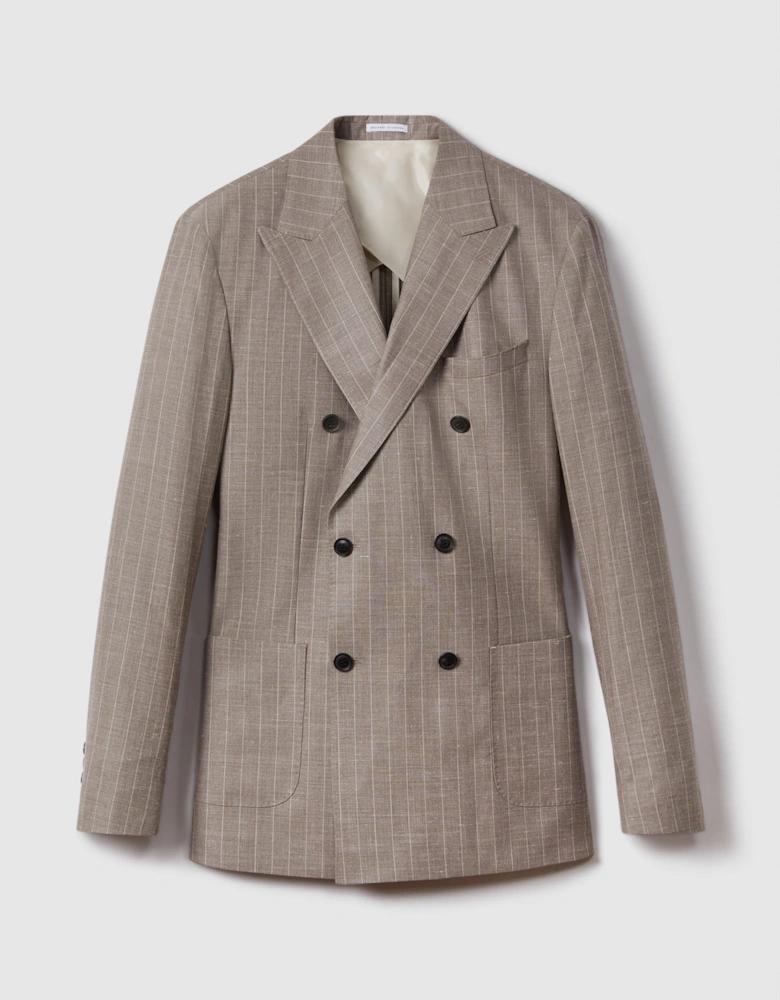 Slim Fit Wool-Silk-Linen Double Breasted Blazer