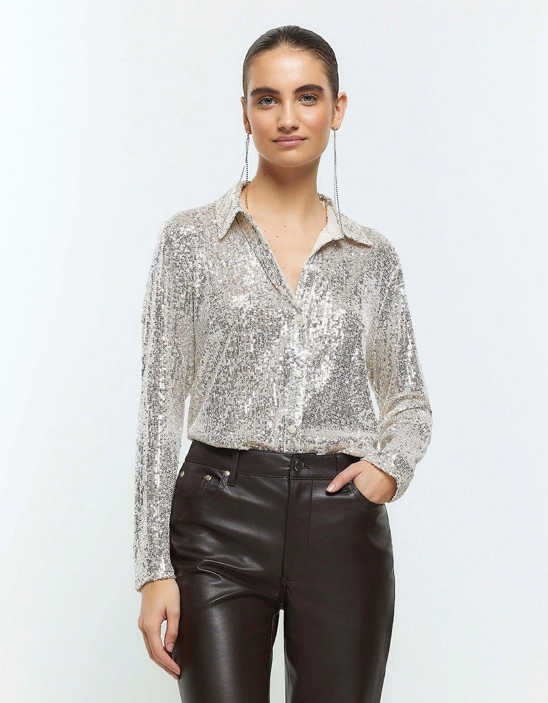 Sequin Corsage Shirt - Silver, 6 of 5