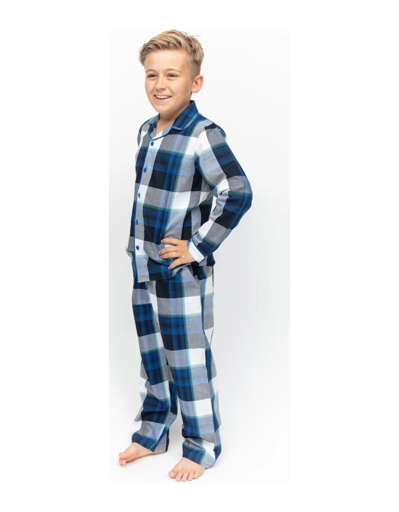 Boys Aldrin Check Long Sleeve Pyjamas - Navy