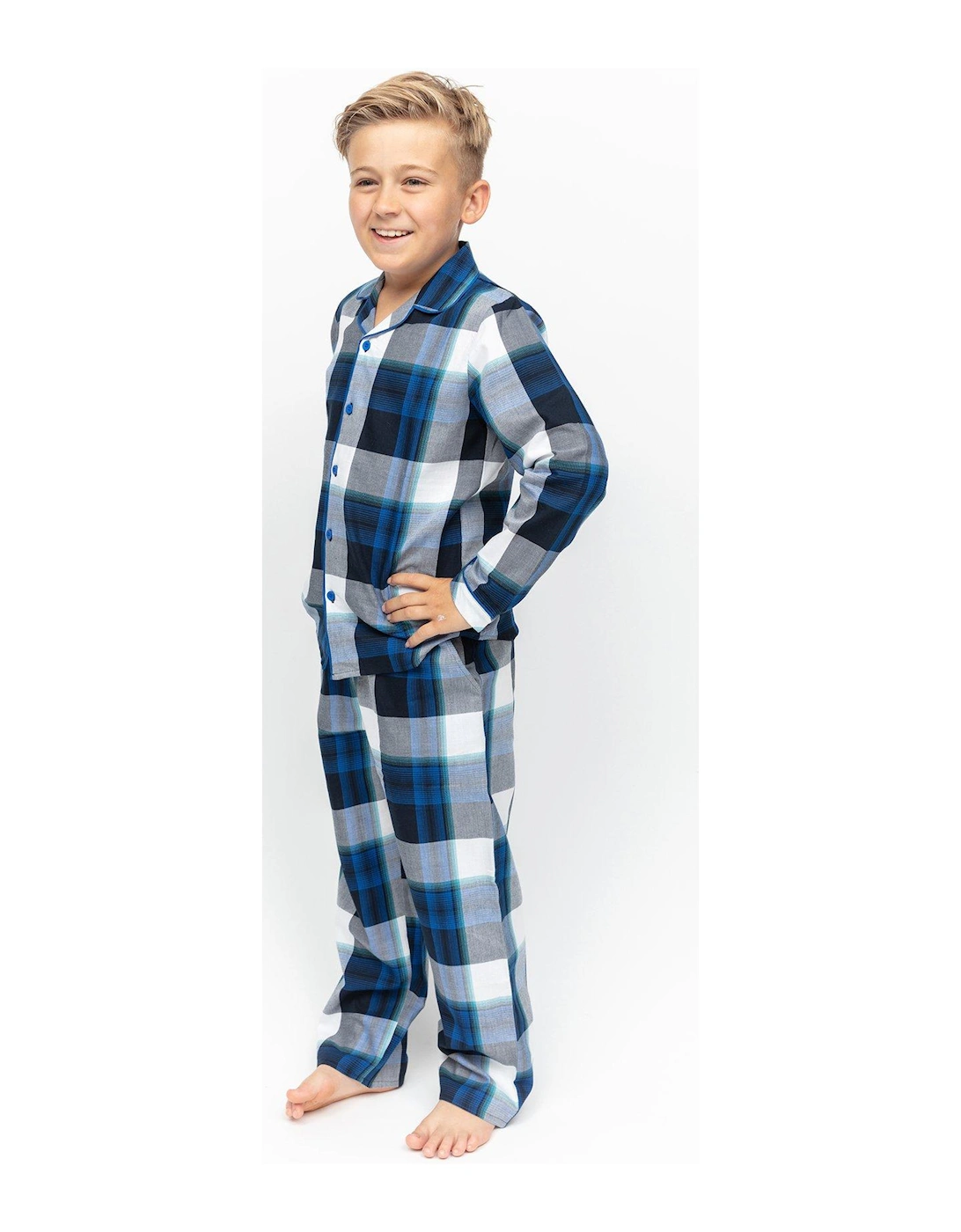 Boys Aldrin Check Long Sleeve Pyjamas - Navy, 2 of 1