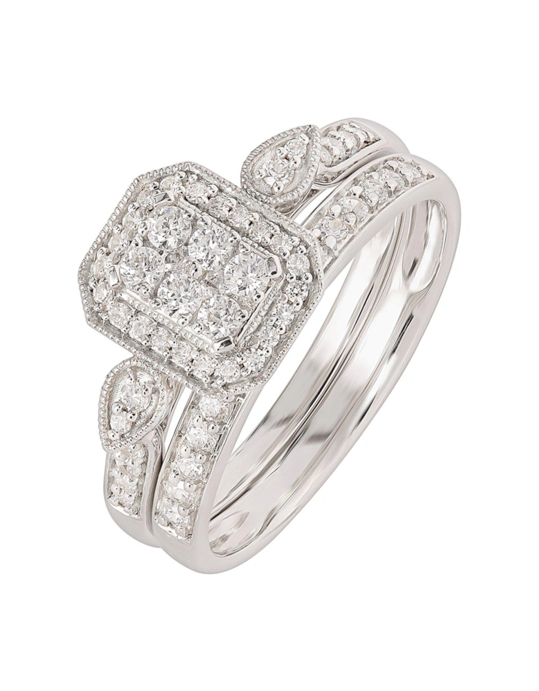 9ct White Gold 0.50ct Natural Diamond Bridal Ring Set